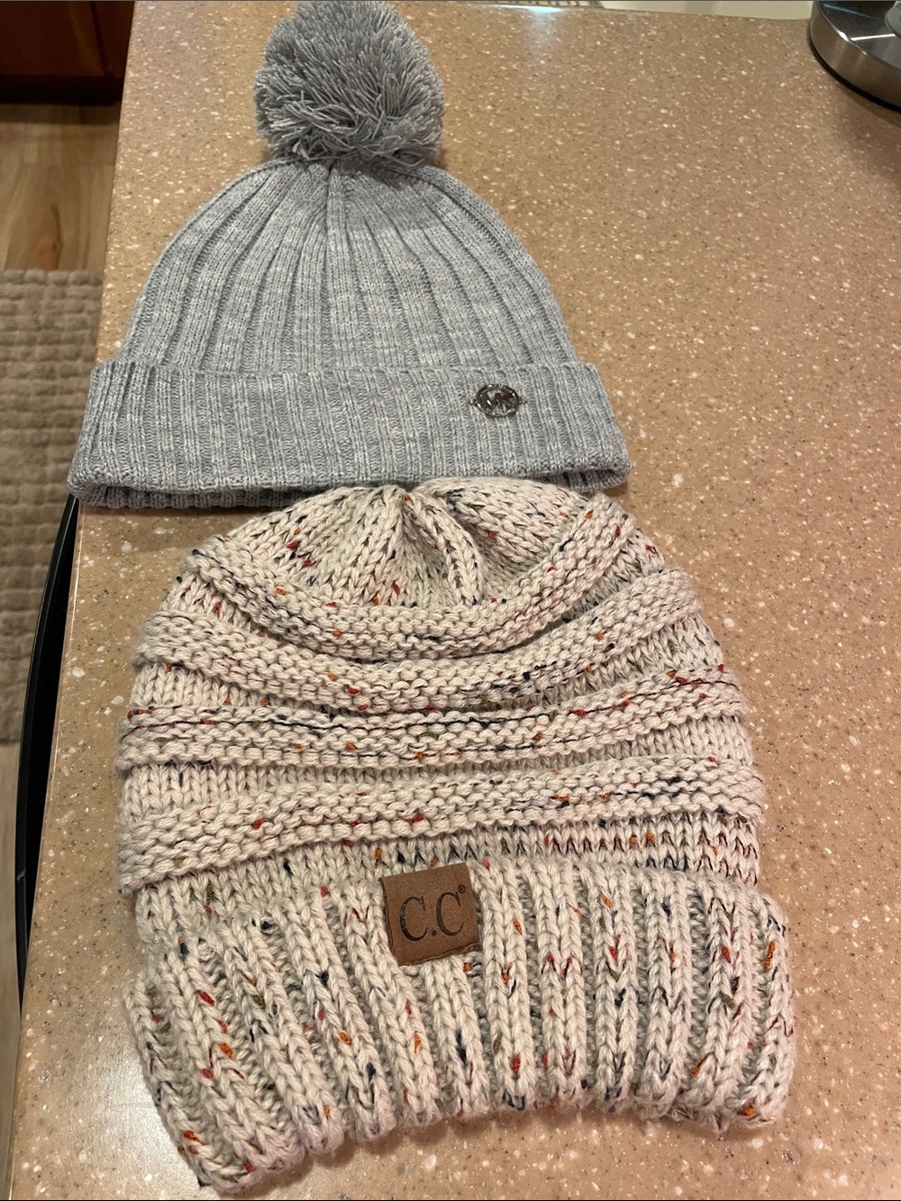 Michael Kors Gray Ribbed Knit Pom-Pom Beanie,NEW,No Tags & CC Beanie